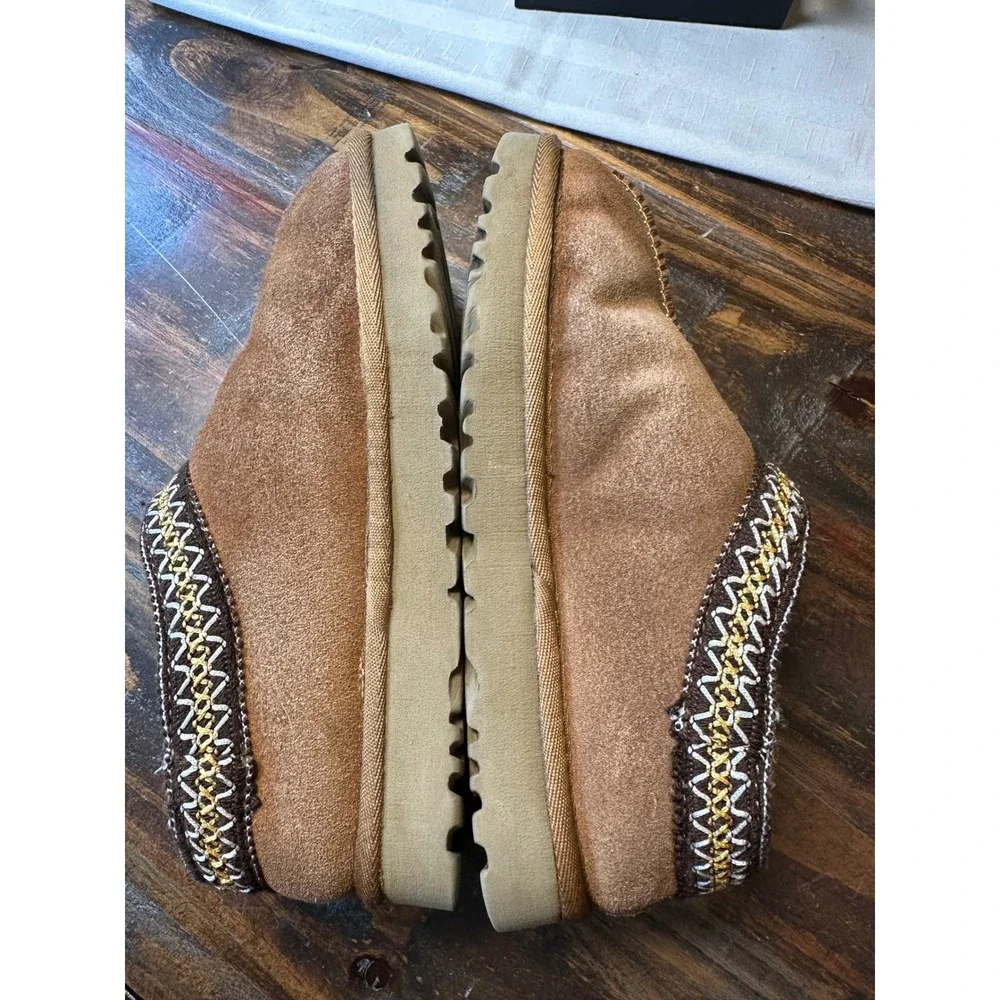 UGG Tasman Chestnut Suede Braid Trim Slip On Mules Shoe Clogs Kids Size Junior 2
